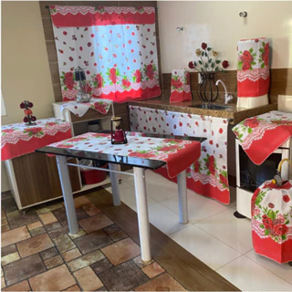 Jogo De Cozinha Completo Caminho De Mesa Estampado Kit 10 Peças Casa Decoração
