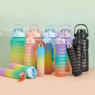 KIT 3 Garrafa De Água Squeeze Academia Com 2000ml 700ml E 300ml Portátil Adesivos