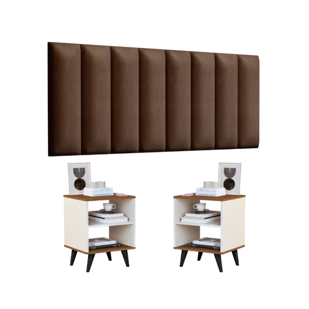 Cabeceira cama casal 140cm kit c/ 2 mesa de cabeceira