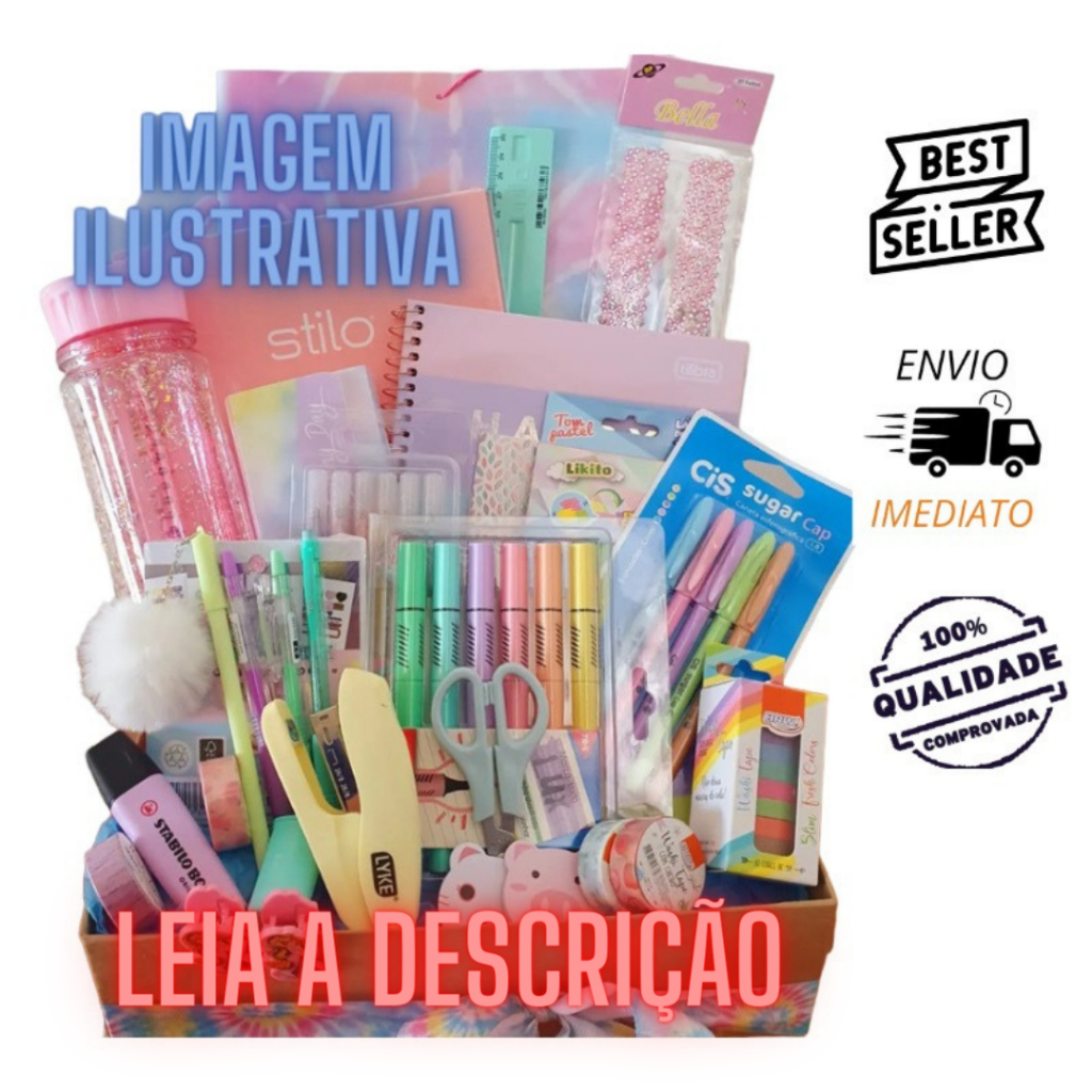 KIT MATERIAL ESCOLAR PAPELARIA 15 ITENS | Shopee Brasil