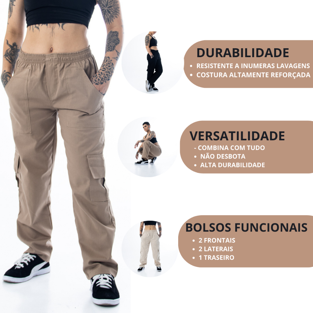 Comprar Calça Cargo Elastico Caqui - Areia - Veste Shop Roupa