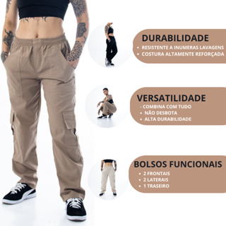 Calça Cargo Feminina Tecido Alfaiataria Com Elástico