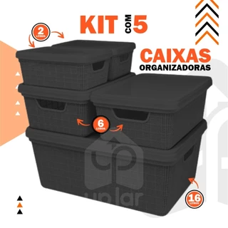 Kit 5 Caixas Organizadoras Jutta Preto Cesto Organizador Gavetas Guarda-Roupas Armario Brinquedos em Oferta na Shopee