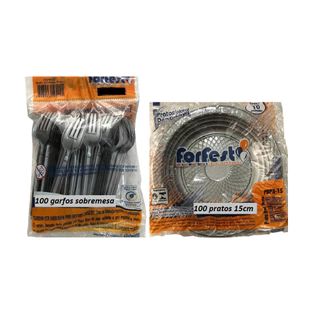 Kit Para Bolo Prato E Garfo Prata - 100 Unidades