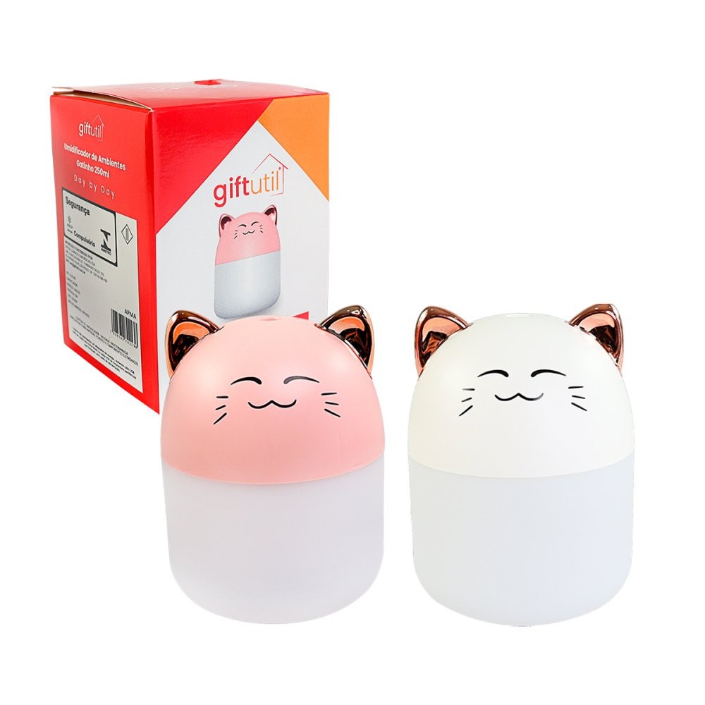 Umidificador de Ambientes de Bichinhos Animais Gatinho Coelhinho Panda Purificador de Ar USB 250ml Quarto Fofo Acende Luz Colorida