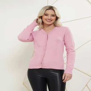 Casaco Feminino Tricot Com Botao Gola V Moda Inverno