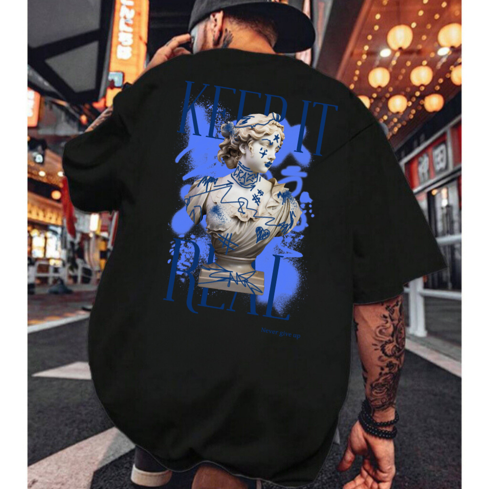 Camiseta Oversized Estampado Estatua Roma Streetwear Camisa 100% Algodão