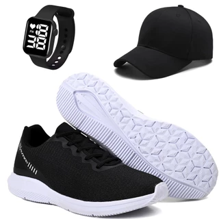 Tênis Feminino Masculino Academia 2000 Caminhada Esportivo Corrida Leve Confortável Relógio Boné