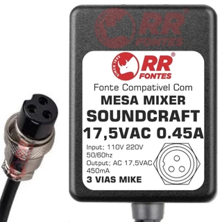 Fonte 17,5vac Para Mesa Som Selenium Soundcraft Mixer Sx-802 SX-1202 1202fx 802fx Plug 3 Pinos