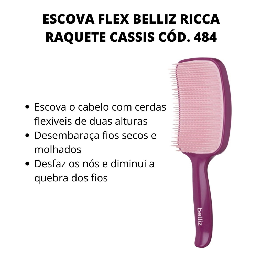 Escova de Cabelo Belliz Flex Desembaraçadora Raquete Rosa