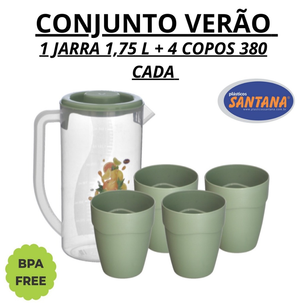 Conjunto Verão - 1 un. Jarra 1,75 l + 4 un. Copos 380 ml