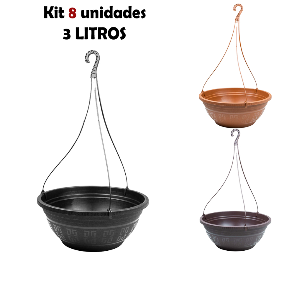 KIT 8 VASOS CUIA REDONDO DE PLÁSTICO RESISTENTE 3 LITROS COM ALÇA 50 CM