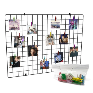 Memory Board Quadro Fotos Mural De Fotos Tela Grade Aramada Vários Tamanhos Porta Retrato Organizador com Mini Prendedor e Clip Autoadesivo Decoração de Quarto Organização Lembrete Anotações