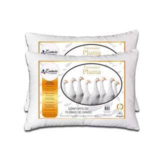 Kit 2 Travesseiros Penas e Plumas de Ganso Branco Macio Confortável Para Cama