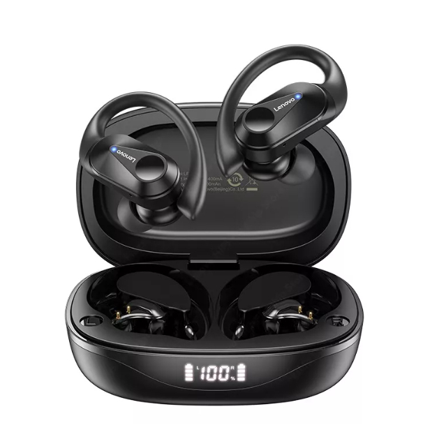 Fones de Ouvido Lenovo-LP75 Bluetooth 5.3 sem fio esportivos display digital LED Touch Control