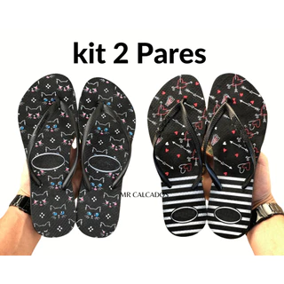 Kit 2 Pares de Chinelos Estampados Promoção