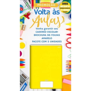 kit 5 Caderno brochura novo grande 96 folhas Amarelo promoção