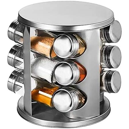 Porta Tempero Condimento Inox Rd 12 Potes + Suporte Giratório