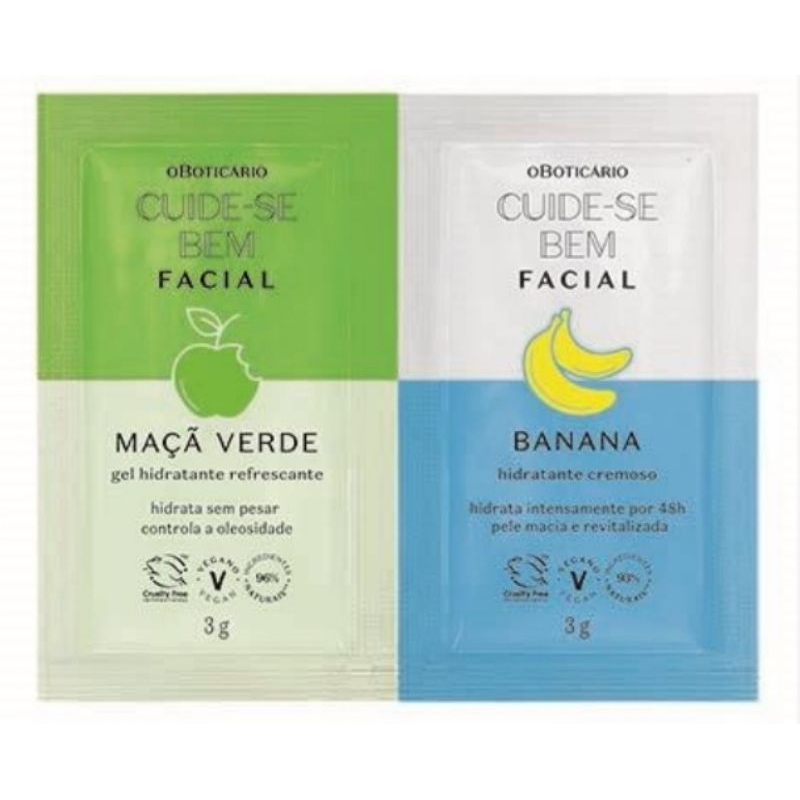 Conjunto sachê hidratante facial Maçã verde 3g/ Banana 3g O Boticário