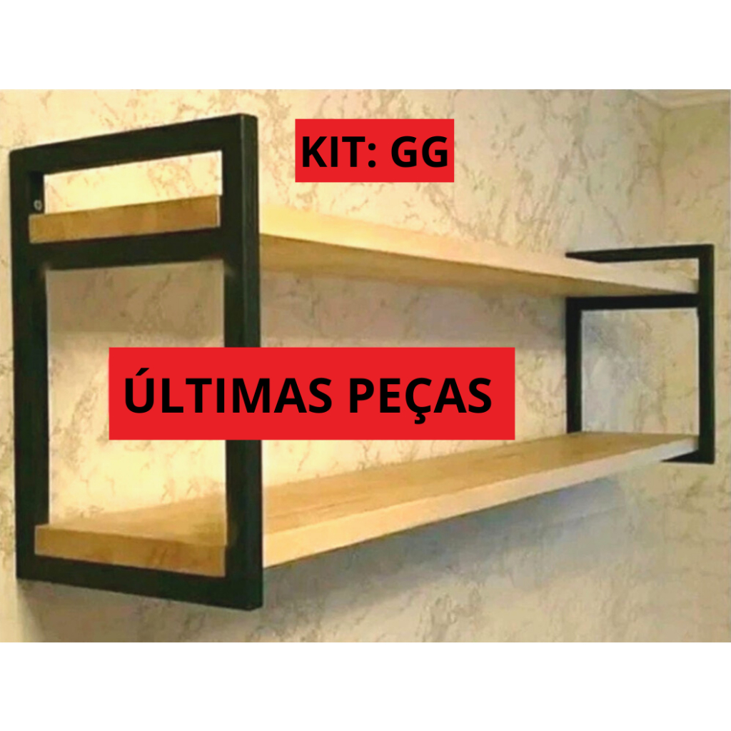 Kit Prateleira Nicho Grande GG Suporte Ferro Madeira Estilo Industrial.