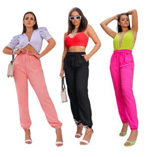 Calça Jogger Feminina Lisa Cintura Alta
