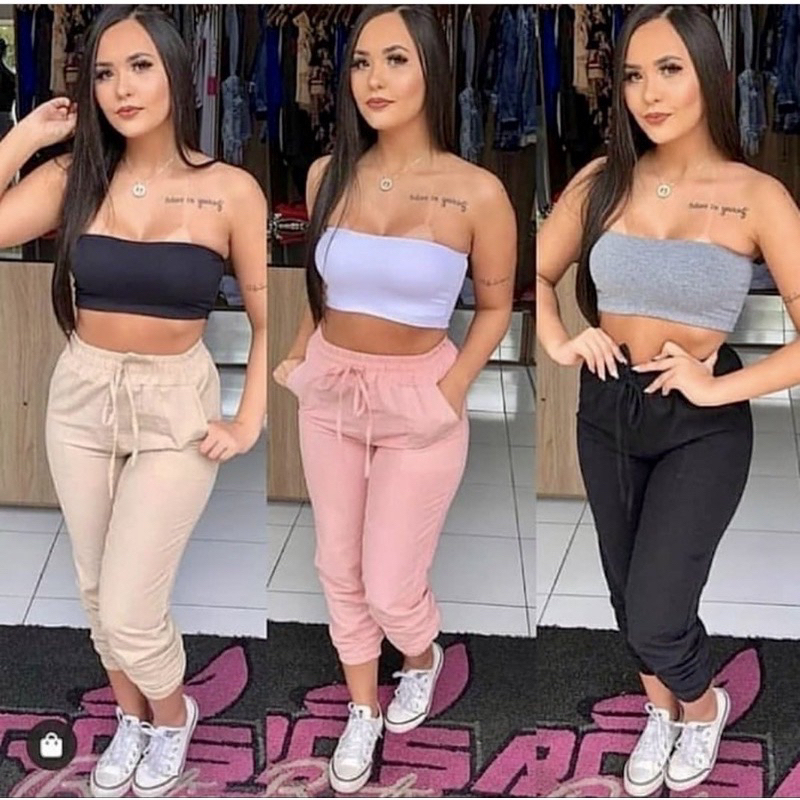 Calça Feminina Jogger Lisa com Bolso Cintura Alta