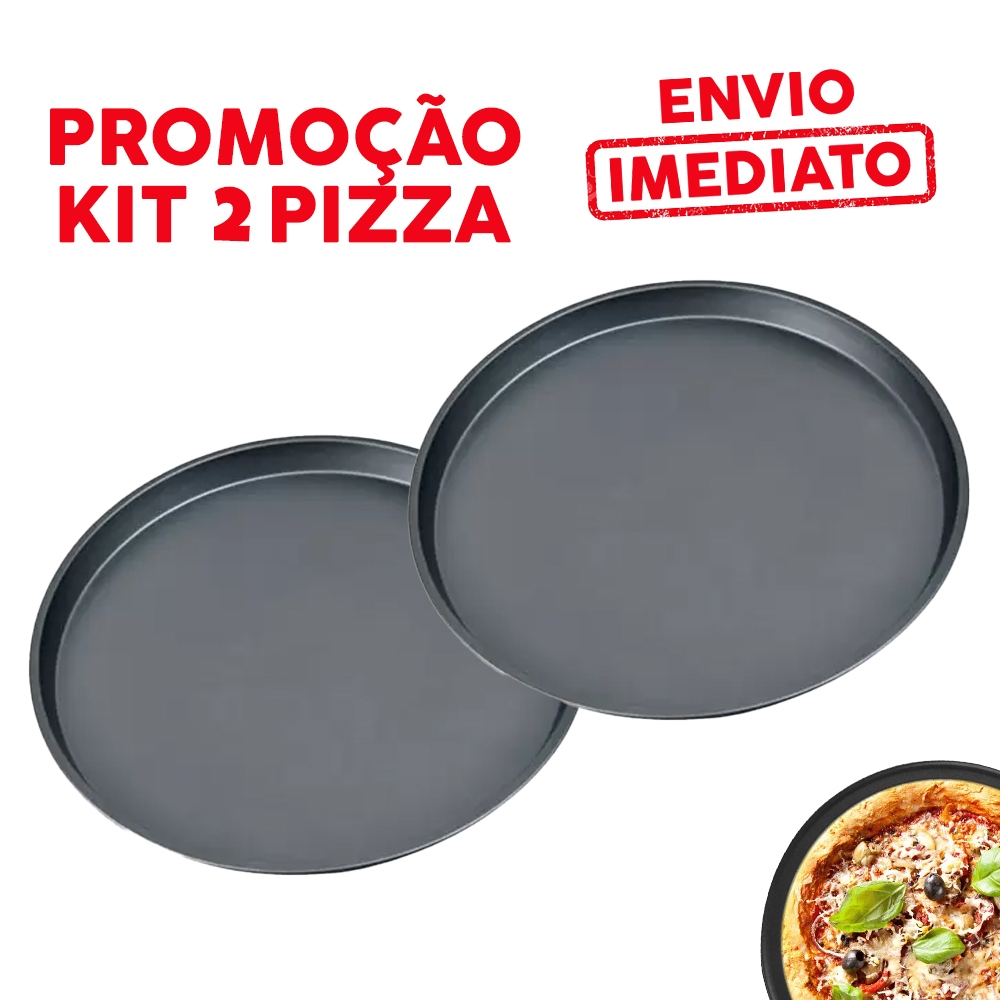 Kit 2 Assadeiras de Pizza Forma Grande 36cm Revestimento Antiaderente Aço Carbono