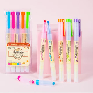 kit marca texto de 5 cores ponta duplas colorido/amarelo