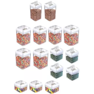 Kit 15 Potes Hermético Mantimentos Quadrado Trava