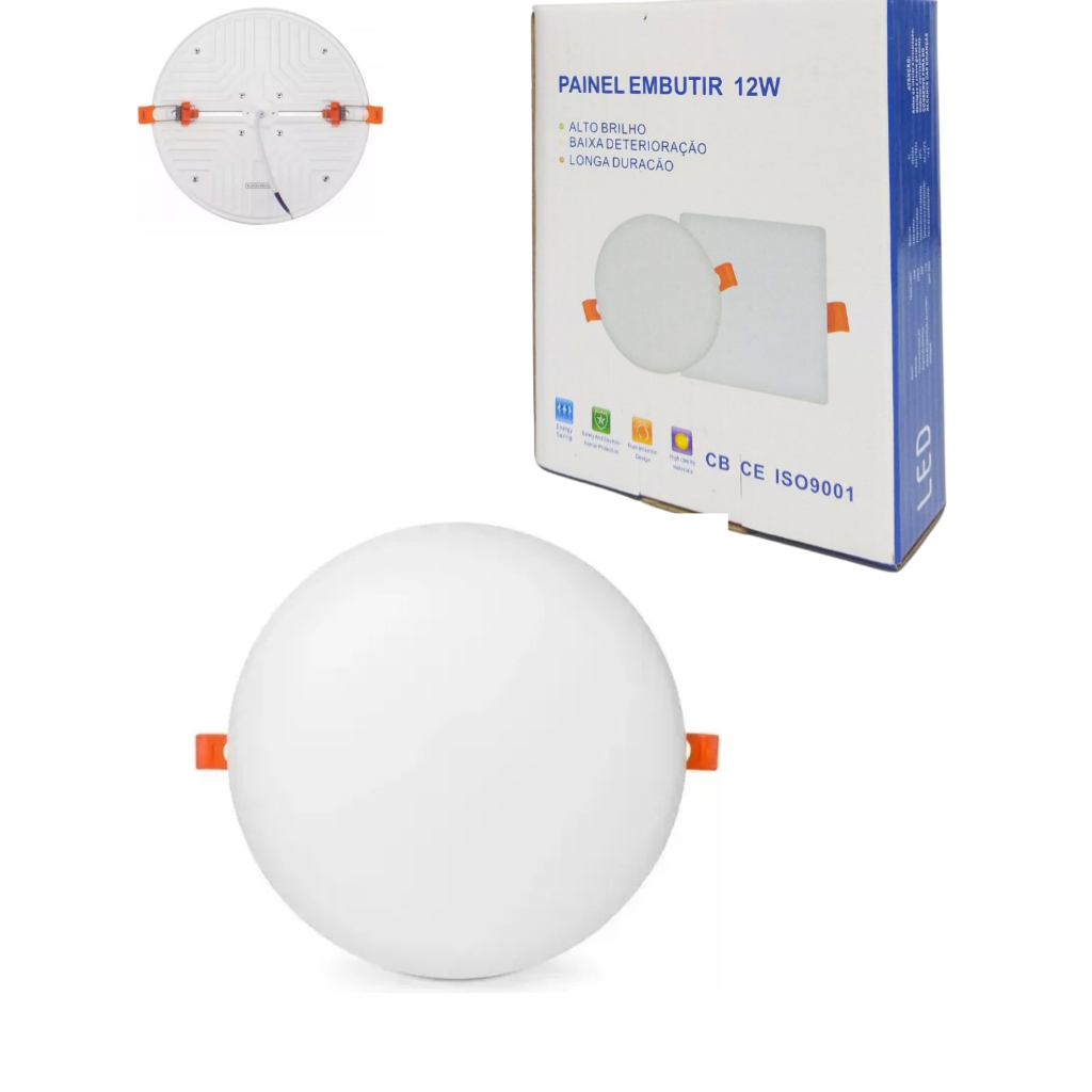 Painel Plafon Led Borda Infinita 12w Embutir Redondo Bivolt Branco Frio 6500k 10cm