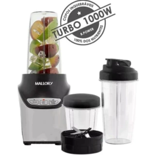 Liquidificador Personal Blender Mallory Power 1 Litro + 1 Copo Extra Preto/Inox