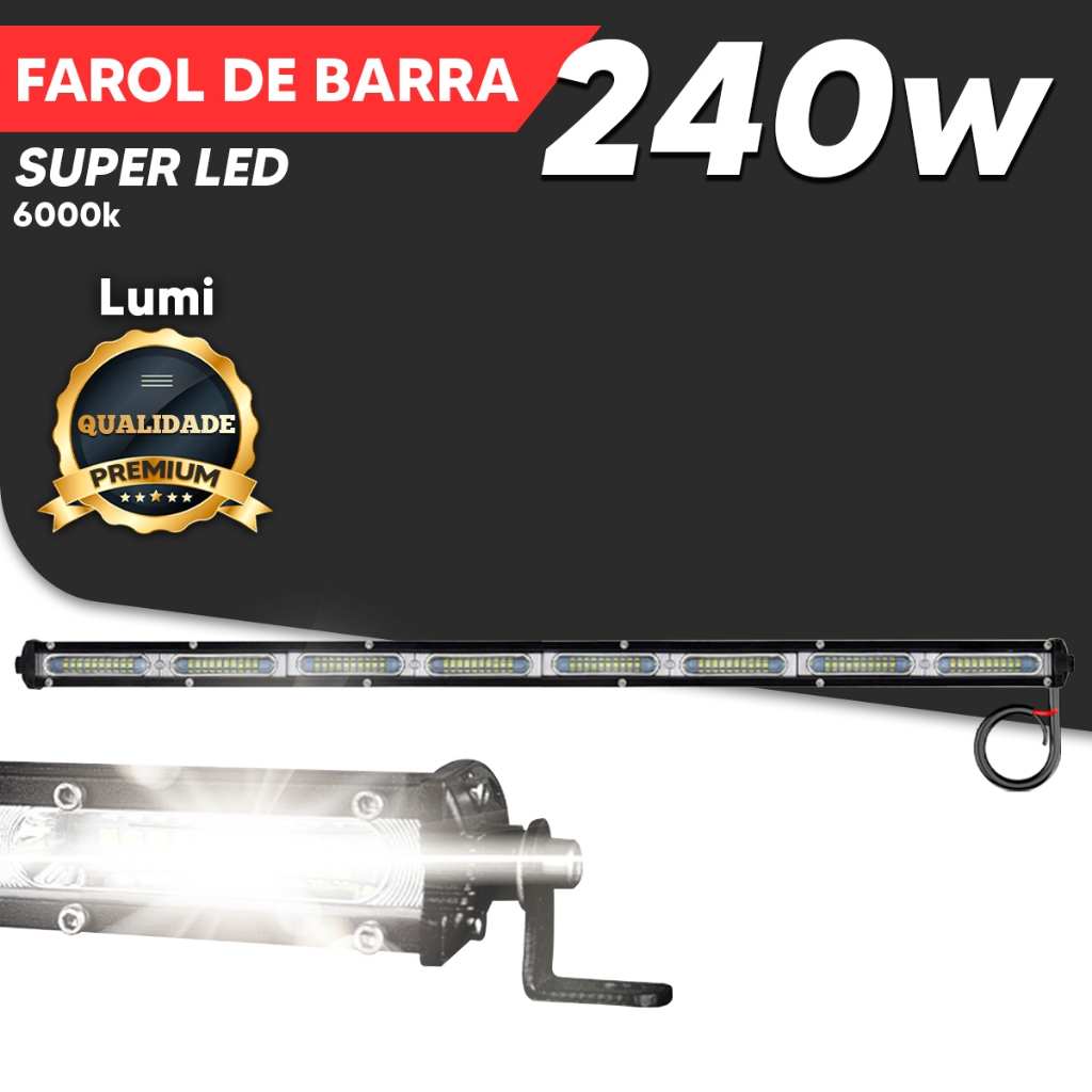 Farol De Barra Linear Slim Dubra 12-60V IP65 80 LED 240w Branco Frio lumi