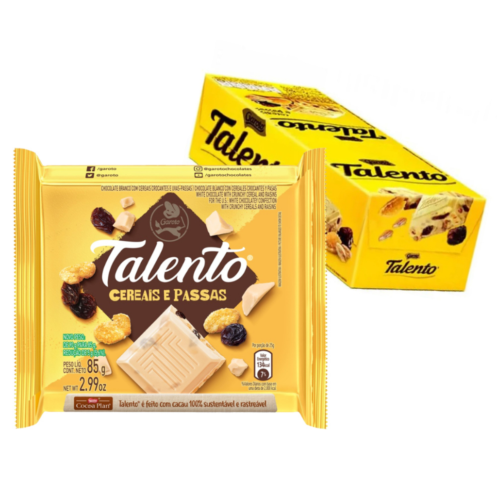 Chocolate Mini Talento Branco Cereais E Passas 375g - 15x25g | Shopee ...