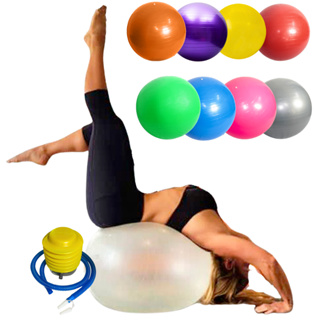 Bola Pilates 65cm C/Bomba Cinza Yoga Abdominal Ginástica Fitness