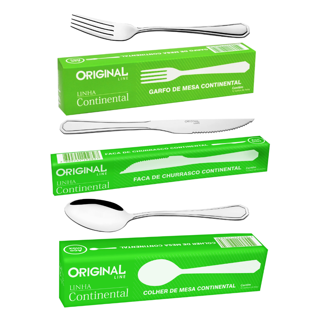 Jogo Talheres 36 Peças Garfos, Facas e Colher Inox - Original Line Continental - Bares/Restaurante/Buffet