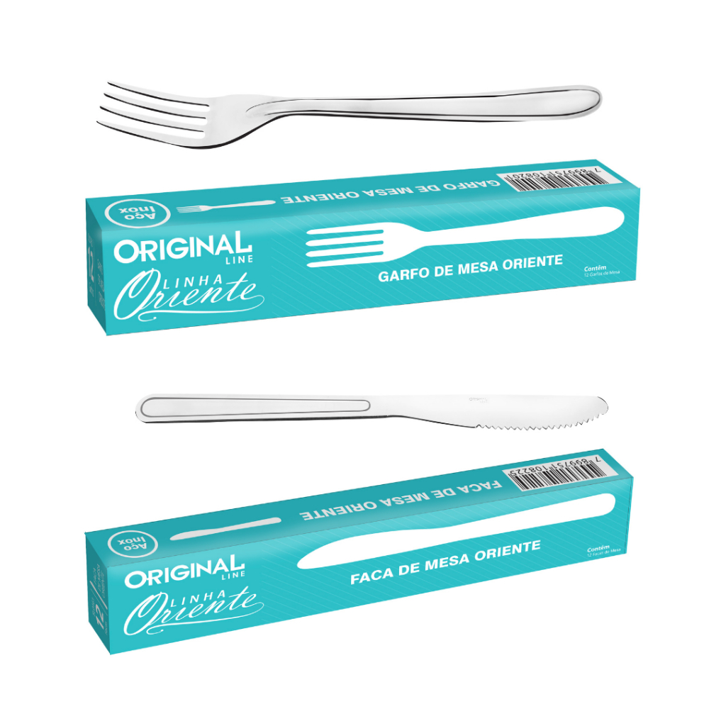 Jogo Talheres 24 Peças Garfos e Facas Inox - Original Line Linha Oriente - Bares/Restaurante/Buffet