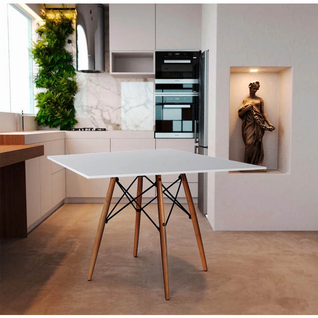 Mesa de Jantar Charles Eames Eiffel Tampo de Madeira 77cm