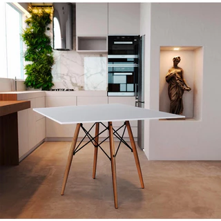 Mesa de Jantar Charles Eames Eiffel Tampo de Madeira 77cm