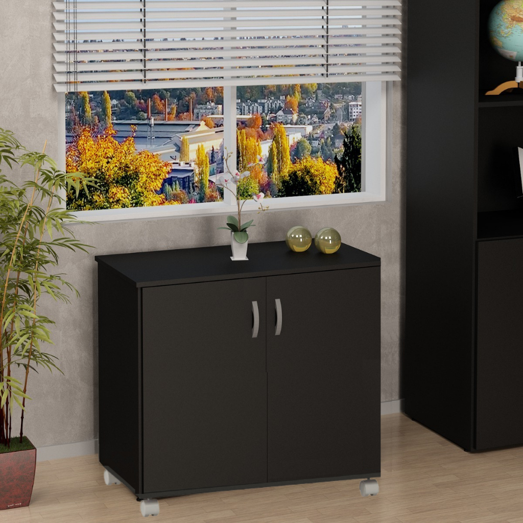 Armario Baixo Escritorio Arquivo Home Office 80cm Preto