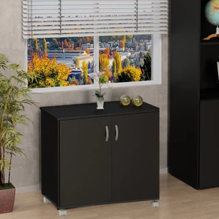 Armario Baixo Escritorio Arquivo Home Office 80cm Preto