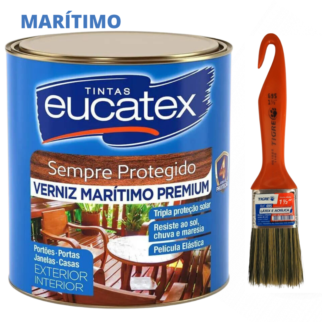 Verniz Brilhante para Madeira + Trincha 1.1/2'' Verniz 900ml Eucatex ...