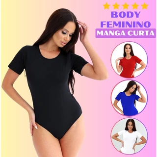 Body Feminino Manga Curta Blusa Lisa Bore Bori Casual Básica