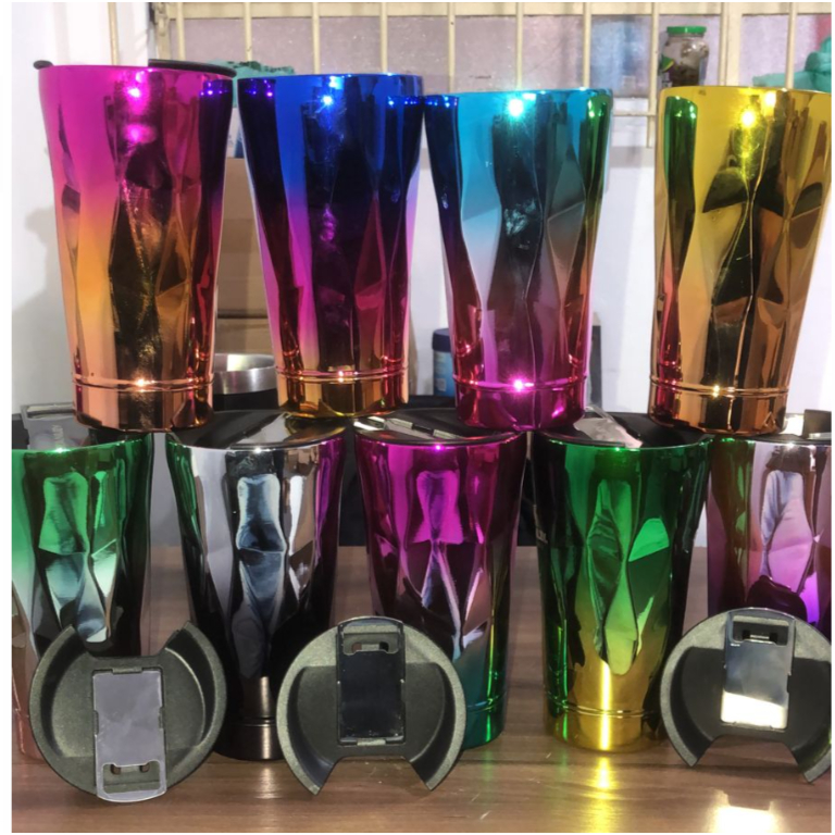 Copo Colorido Térmico de Aço Inox Titanium Com formas 3D C/ Tampa e abridor Envio 24h