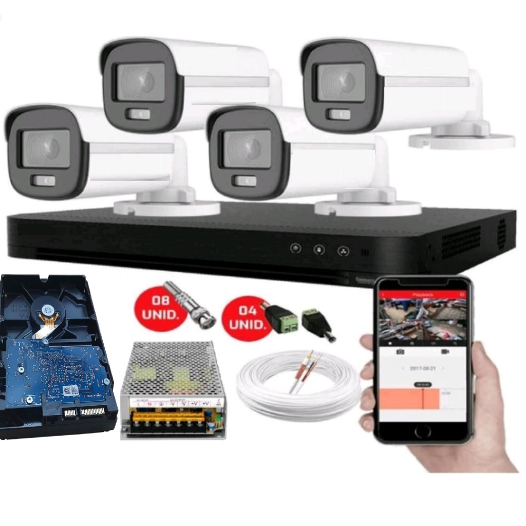 Kit 4 Câmeras de Segurança Imagens Noturnas Coloridas dvr Full HD completo C/Hd 160Gb
