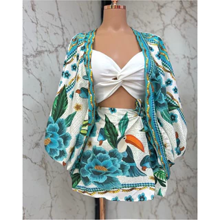 conjunto kimono e short saia feminino estampado