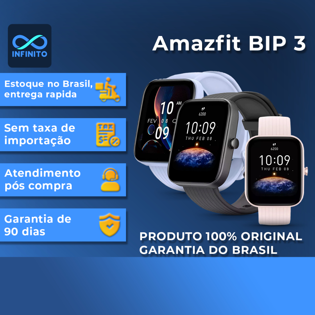 Relógio Inteligente Smartwatch Amazfit Bip 3 Original Versão Global Tela Amoled 1,69"