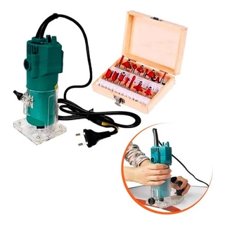 Tupia Laminadora Manual 6mm 650w Com Kit Jogo 15 fresas e Maleta de Transporte