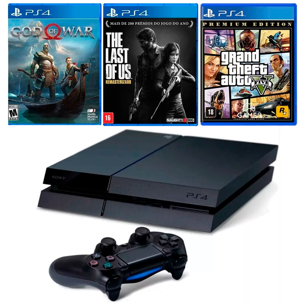 Ps4 Playstation 4 Semi Novo 500GB + 1 Controle Original + GTA V - The Last of Us - God of War