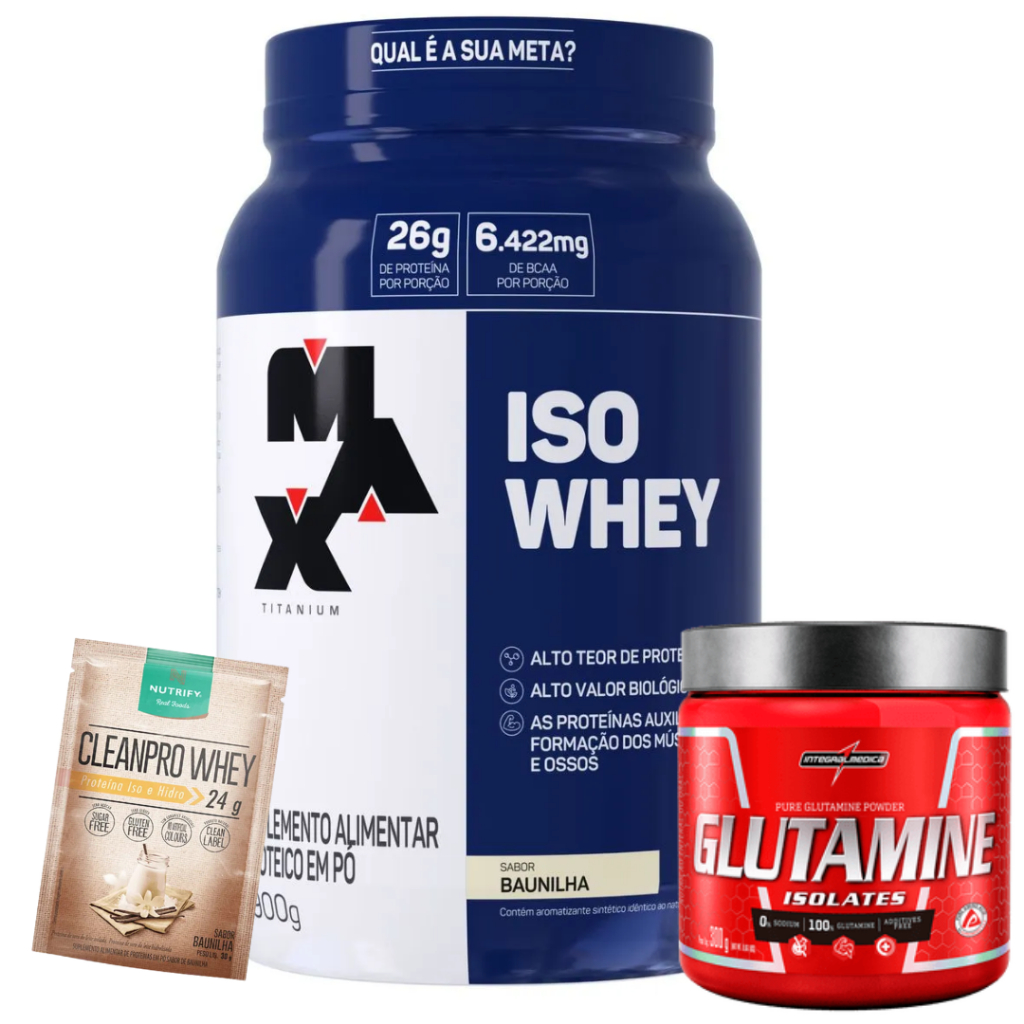 Whey Protein Isolado Isowhey 900g Max Titanium + Glutamina 300g