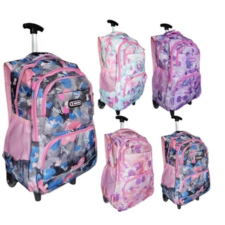 Mochila Feminina Escolar Com Rodinha Uso Diario de Nylon Impermeável